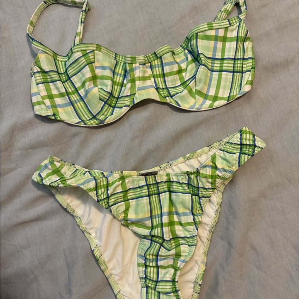 Mirror Palais green plaid bikini set. Size m